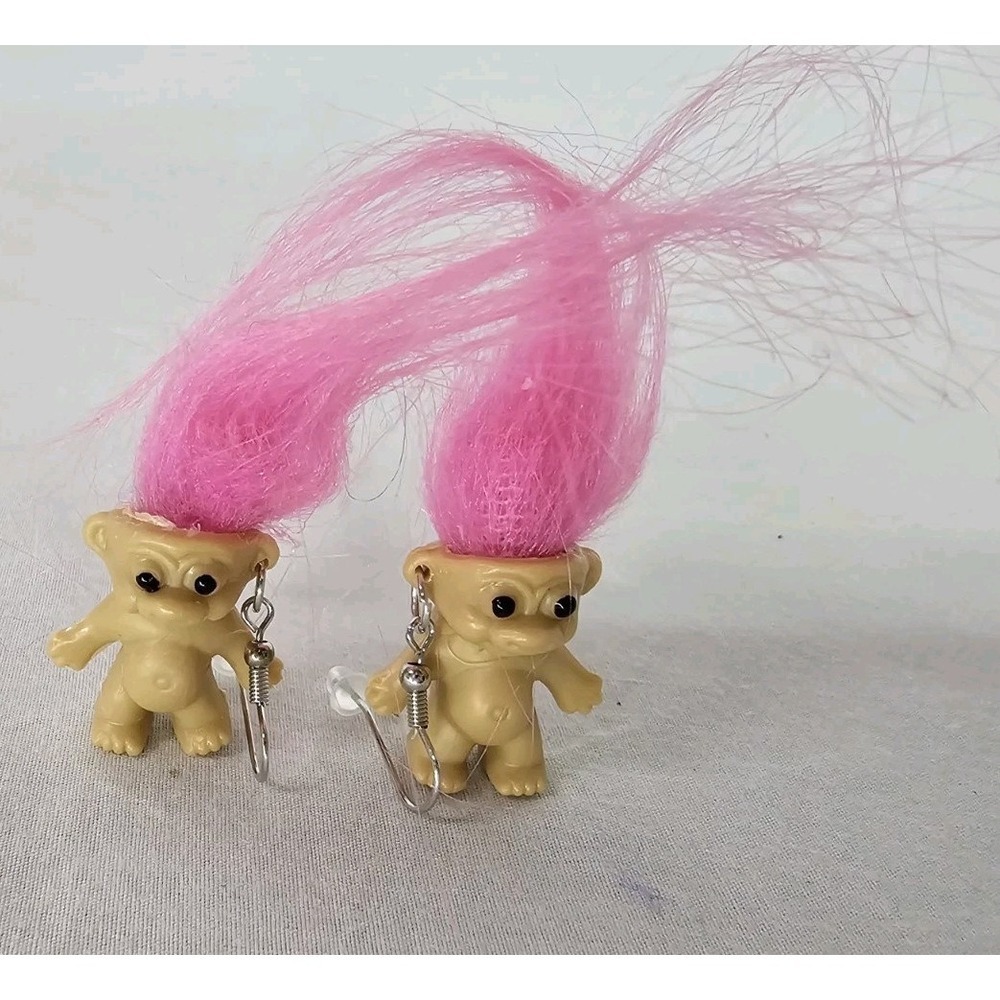 Nwt‎ Pink Hair Troll Dangle Earring Novelty Mini Jewelry Kitch Kidcore